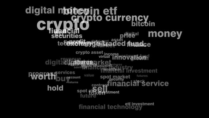 Etf投资于比特币Etf和加密货币市场，黑色背景下的数字货币和虚拟货币低金融市值和收入增长