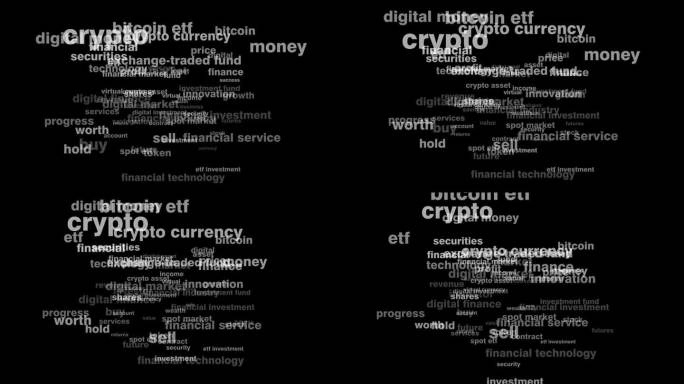Etf投资于比特币Etf和加密货币市场，黑色背景下的数字货币和虚拟货币低金融市值和收入增长