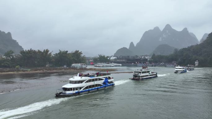 烟雨漓江游阳朔兴坪古镇航拍