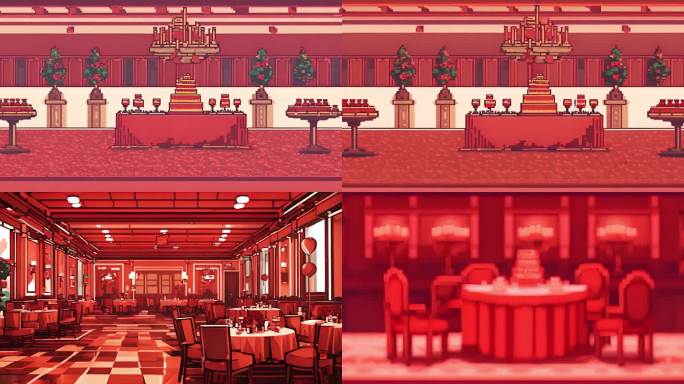 马赛克乐高风格中式红色厅