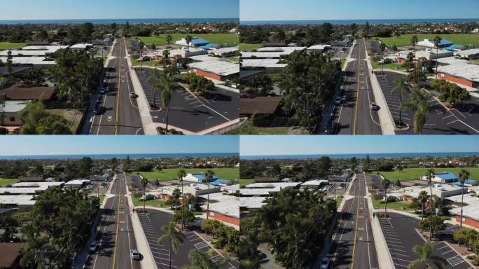 一个住宅区的4K无人机镜头，展示了美国的社区和街道