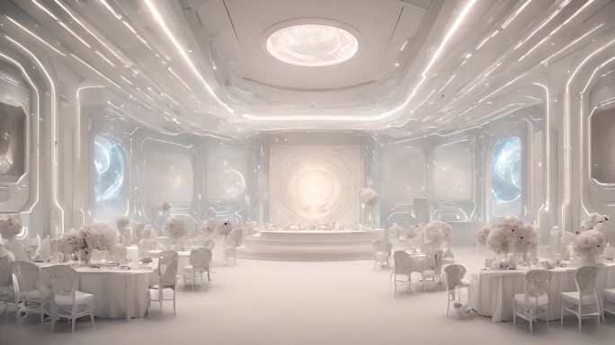 白色室内未来科幻质感宴会厅视频素材