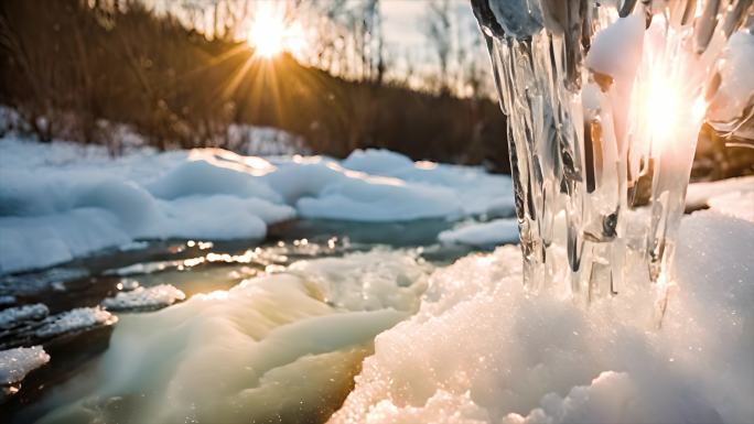 冰雪融化 春天 冬天结冰的河面 天气变暖