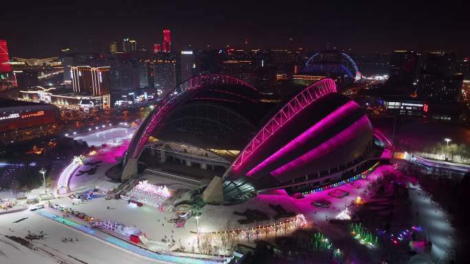 沈阳浑南奥体中心城市夜景车流