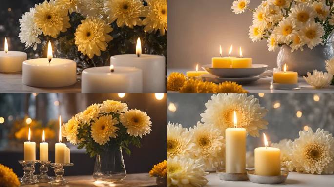 黄色菊花白色蜡烛清明节祈祷祷告