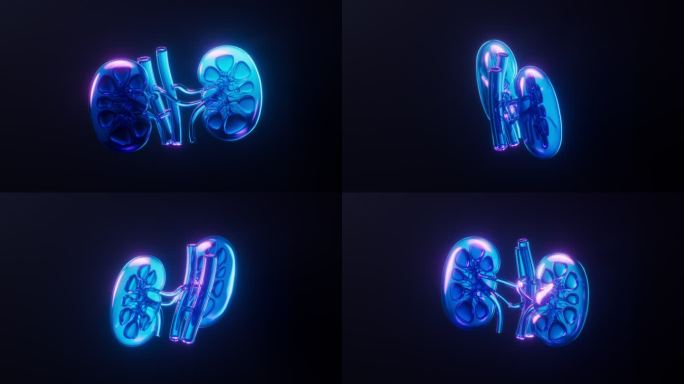 肾脏与霓虹灯光效果循环动画3D渲染