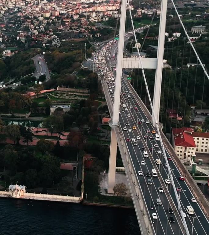 航拍的博斯普鲁斯大桥:无人机拍摄的7月15日烈士桥和博斯普鲁斯海峡亚洲一侧的贝勒贝伊宫，#Temmu