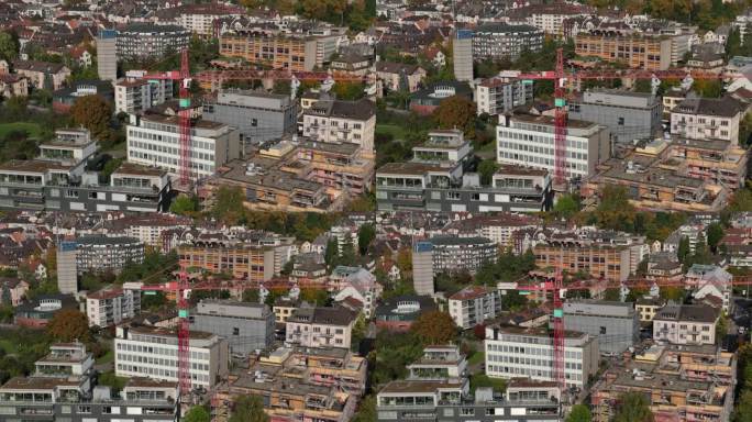 晴朗的一天苏黎世市中心建筑起重机航拍全景4k瑞士