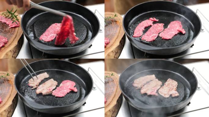 黑色铁锅煎牛肉 和牛肉