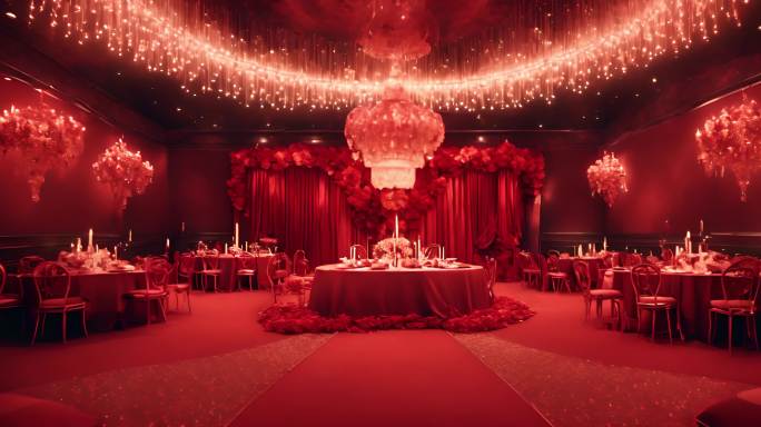 红色婚姻婚宴厅气球装饰