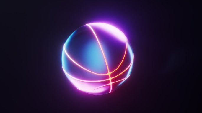 篮球与霓虹灯光效果循环动画3D渲染