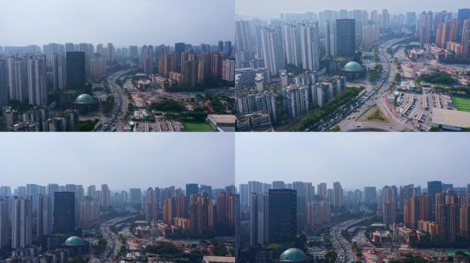 4k航拍重庆城市建筑车流