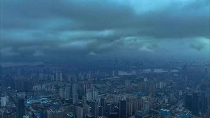 武汉长江主轴城市上空雨后航拍延时