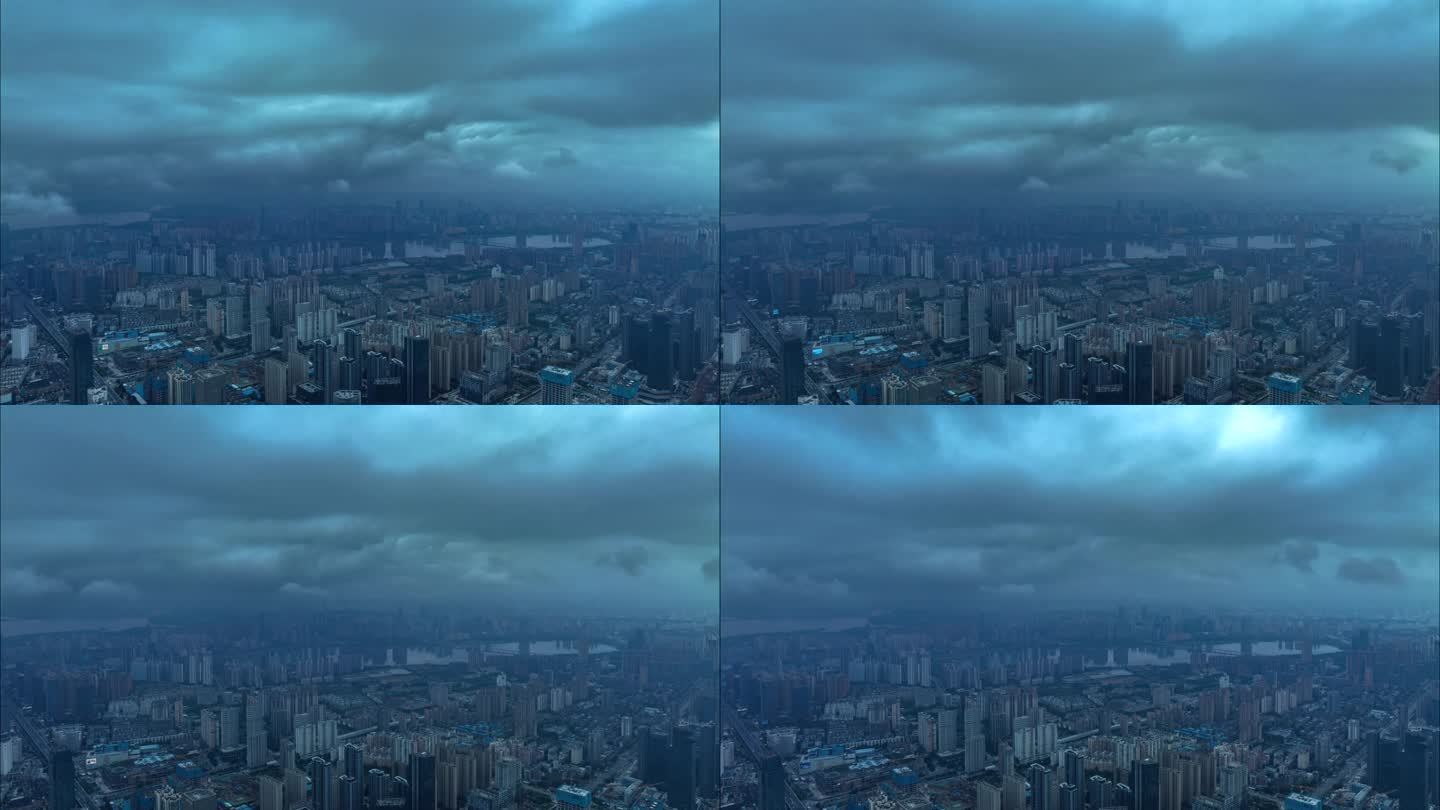 武汉长江主轴城市上空雨后航拍延时