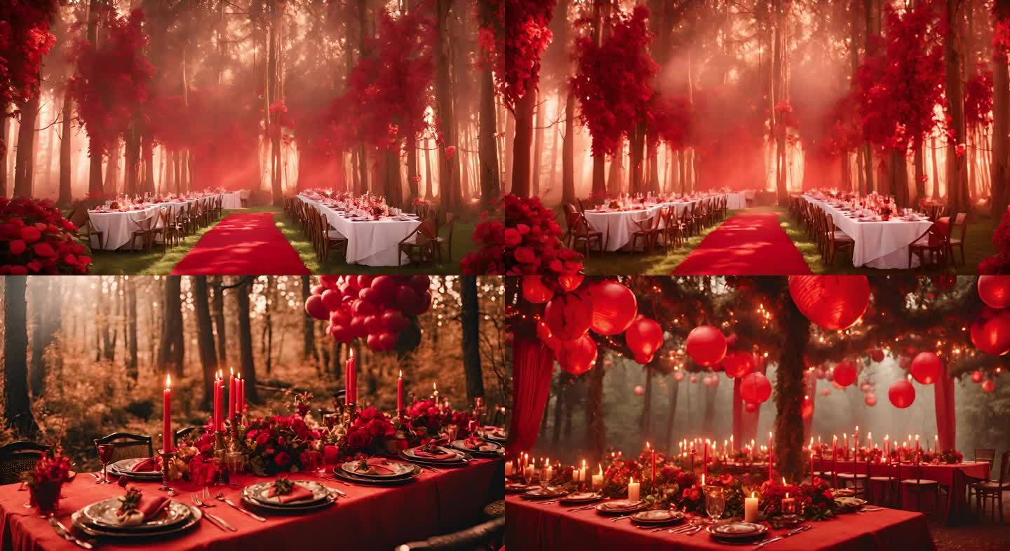 树林中的烛光晚餐聚会