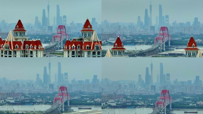 「航拍」繁华星光大桥和广州塔东西塔同框