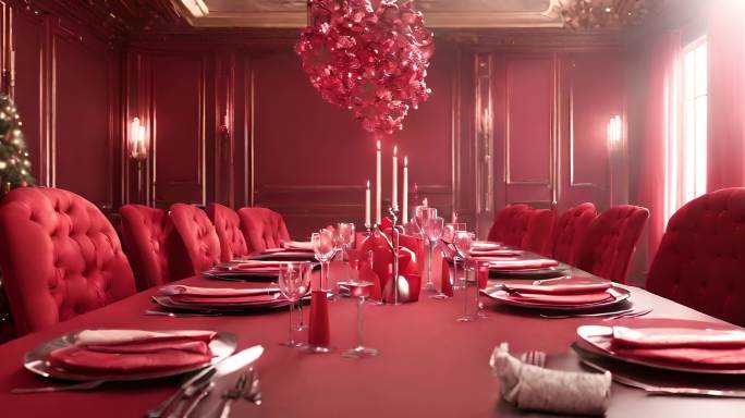 红色布置装饰结婚宴会厅生日