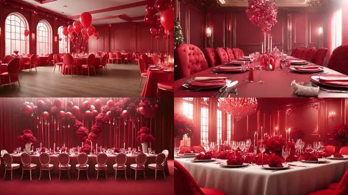 红色布置装饰结婚宴会厅生日