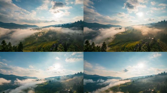 梯田 大山 天空 云海日出 延时摄影