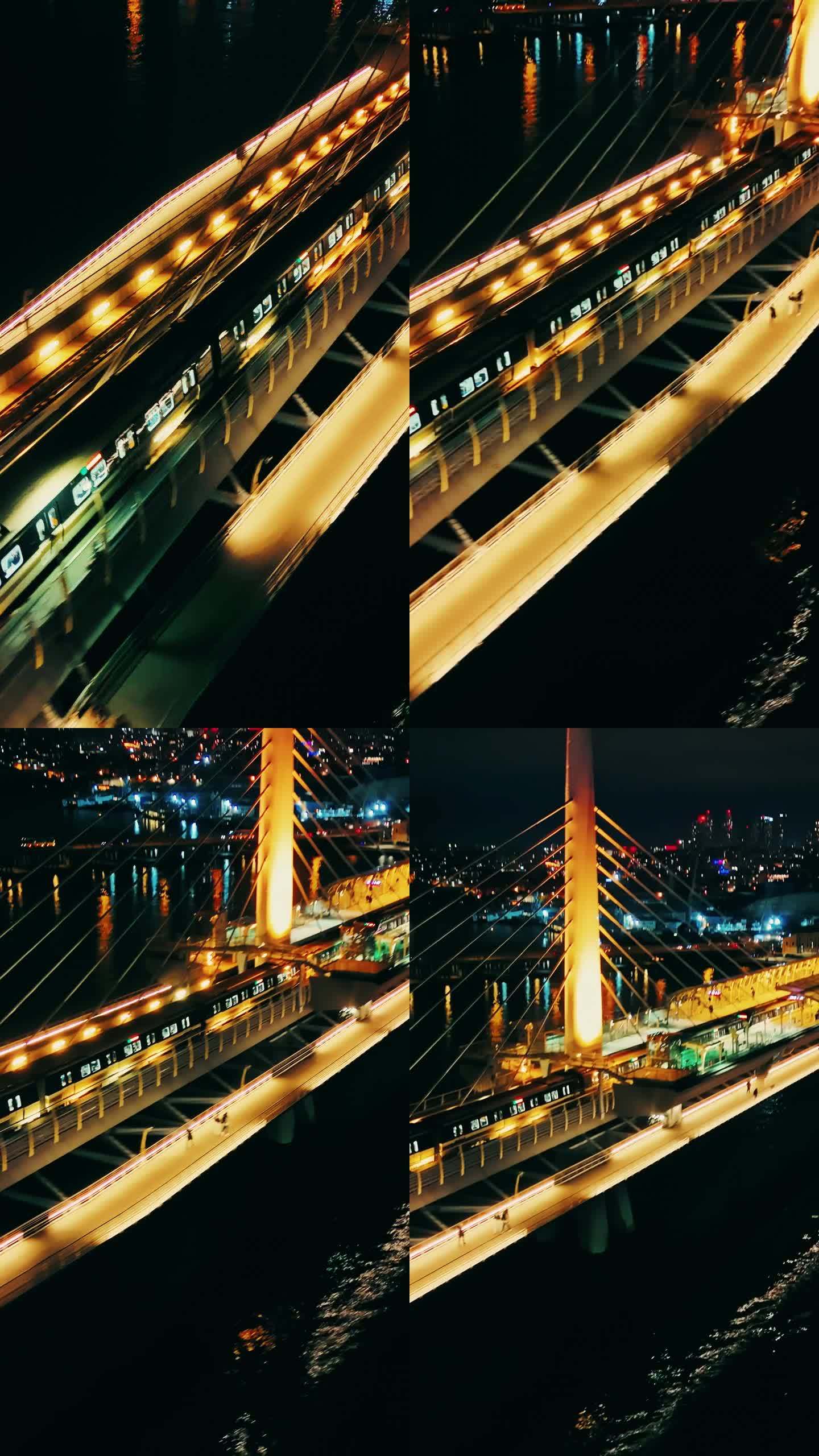 空中之夜的光辉:金色角地铁大桥上的地铁在城市灯光下照亮了# metrobridge魔术#夜景#Ill