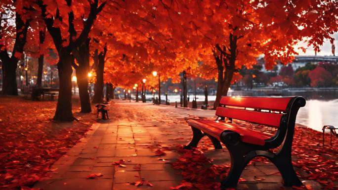 秋日的公园落叶