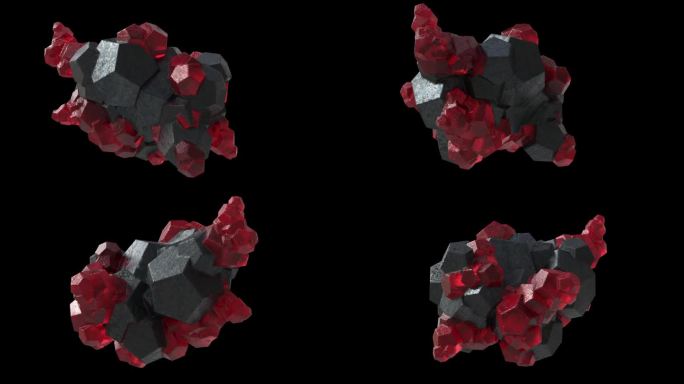可循环的3d动画，一组矿物标本岩石红色