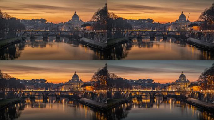罗马台伯河和梵蒂冈圣彼得大教堂