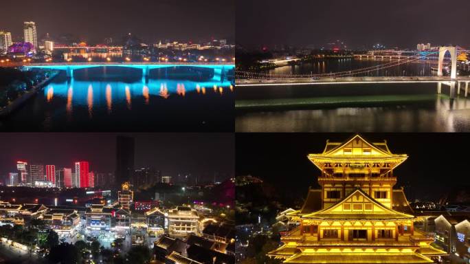 柳州市柳江夜景窑埠古镇夜景4k航拍