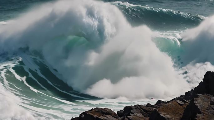 大海海浪 乘风破浪 潮水浪花拍打礁石