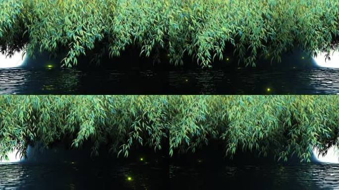 8K超宽屏春天水面柳叶背景素材