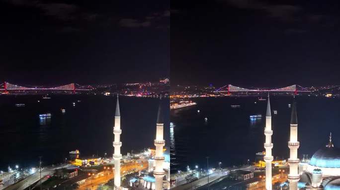 空中黄昏的威严:Yeni Cami清真寺的光辉俯瞰7月15日烈士桥# sysleymaniyenig