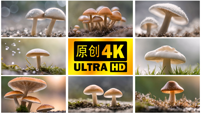 春天雨后生长的蘑菇4K合辑