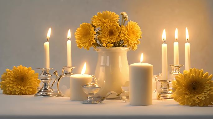 黄色菊花白色香薰蜡烛