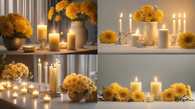 黄色菊花白色香薰蜡烛