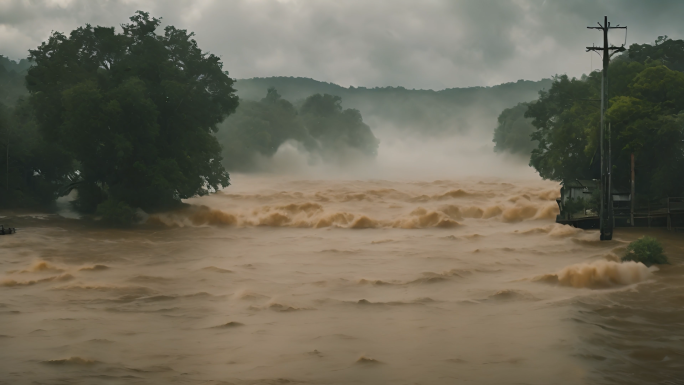 洪水山洪洪涝自然灾害抗洪强降雨抗洪