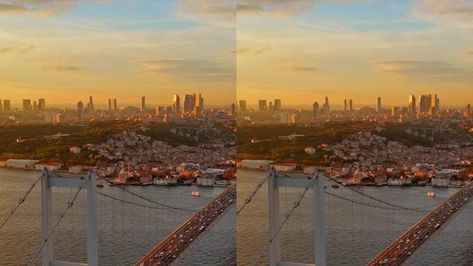 在标志性的法提赫苏丹穆罕默德大桥和迷人的博斯普鲁斯海峡拥抱黄昏，# istanbul - vibes