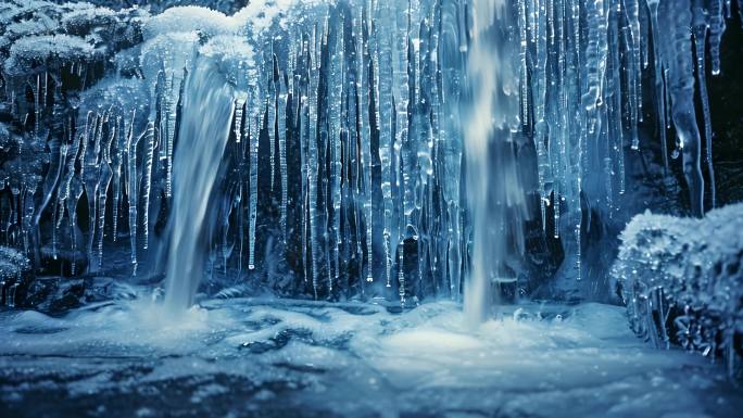 寒冬冰柱 瀑布结冰