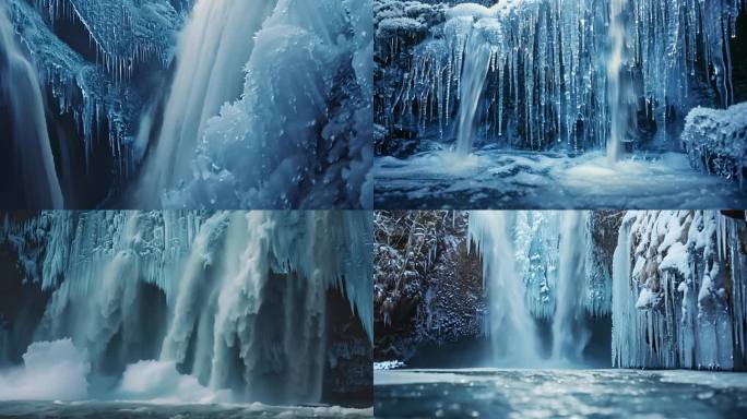 寒冬冰柱 瀑布结冰