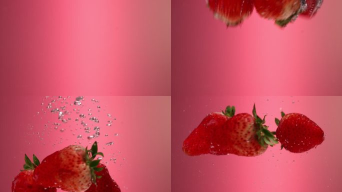 水果 草莓入水慢动作高清实拍