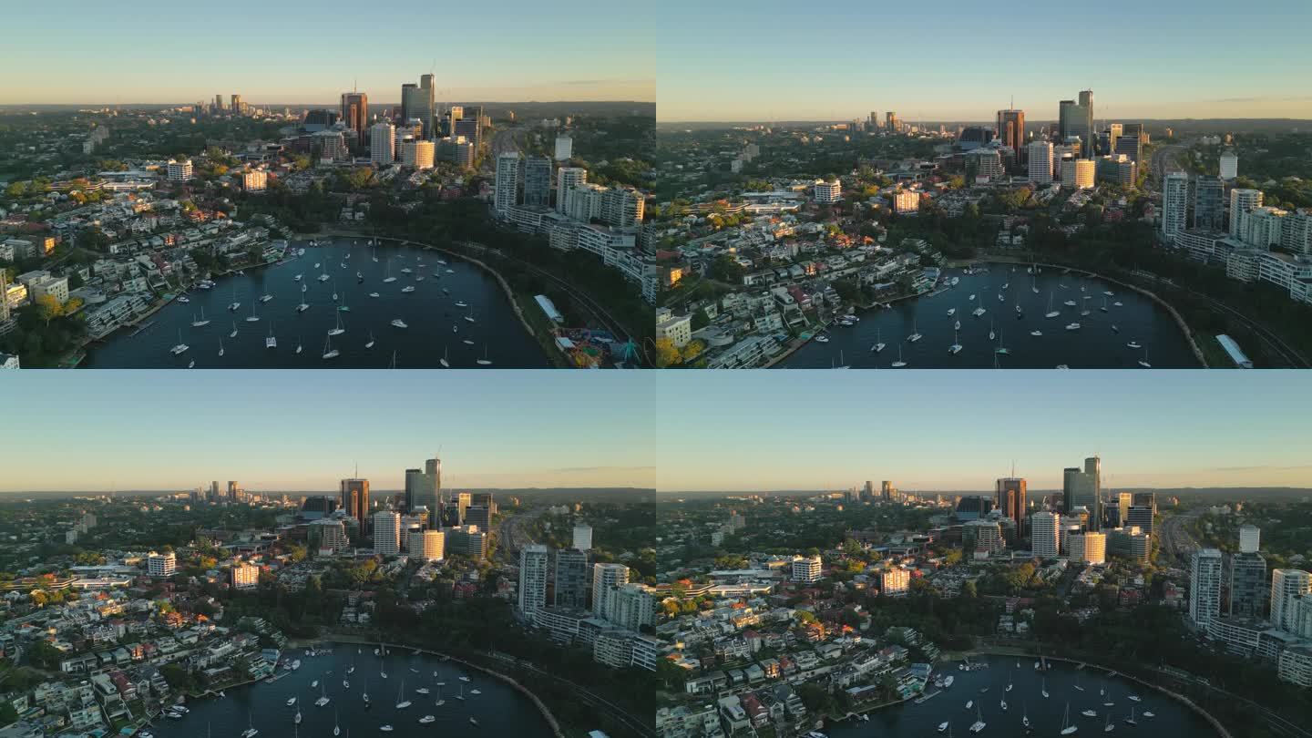4K鸟瞰图实时拍摄薰衣草湾、悉尼Luna公园、Blues Point Reserve和Milsons