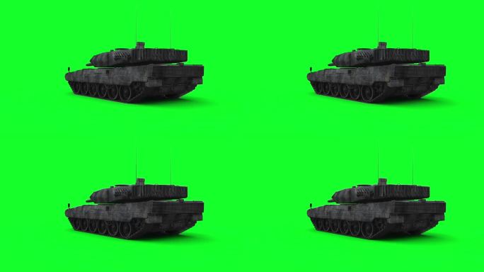 德国主战坦克。战争。绿色的屏幕。逼真的4k动画。