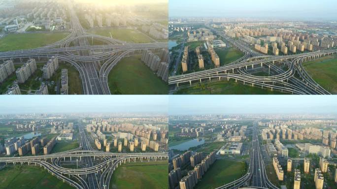 【4K】盐城高架地标日出航拍