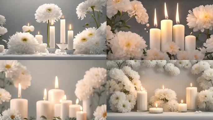 燃烧的白色蜡烛菊花
