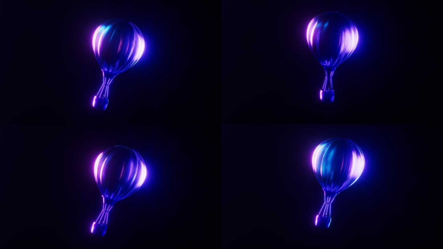 热气球与霓虹灯光效果循环动画3D渲染
