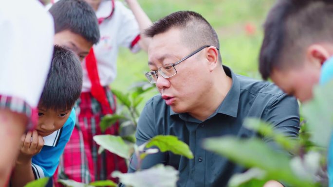 户外劳动课 学生锄草