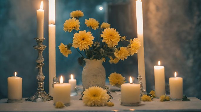 白蜡烛黄菊花祭祀祭拜