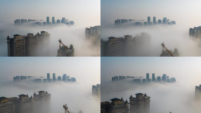 城市云雾缭绕延时
