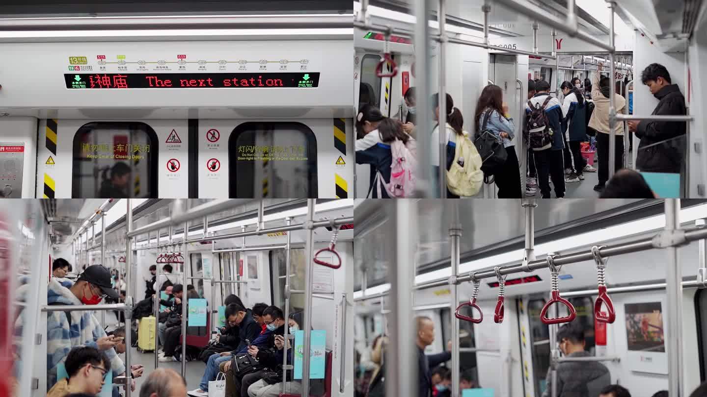广州地铁人流搭乘地铁交通素材
