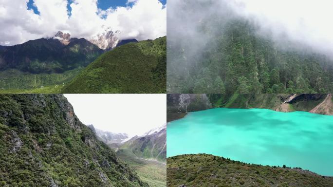 西藏林芝南迦巴瓦那拉措湖经幡雪山高山草甸