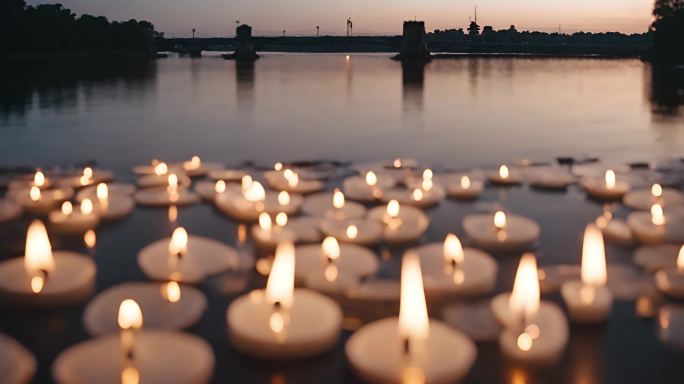 河流上的白色蜡烛烛火视频素材